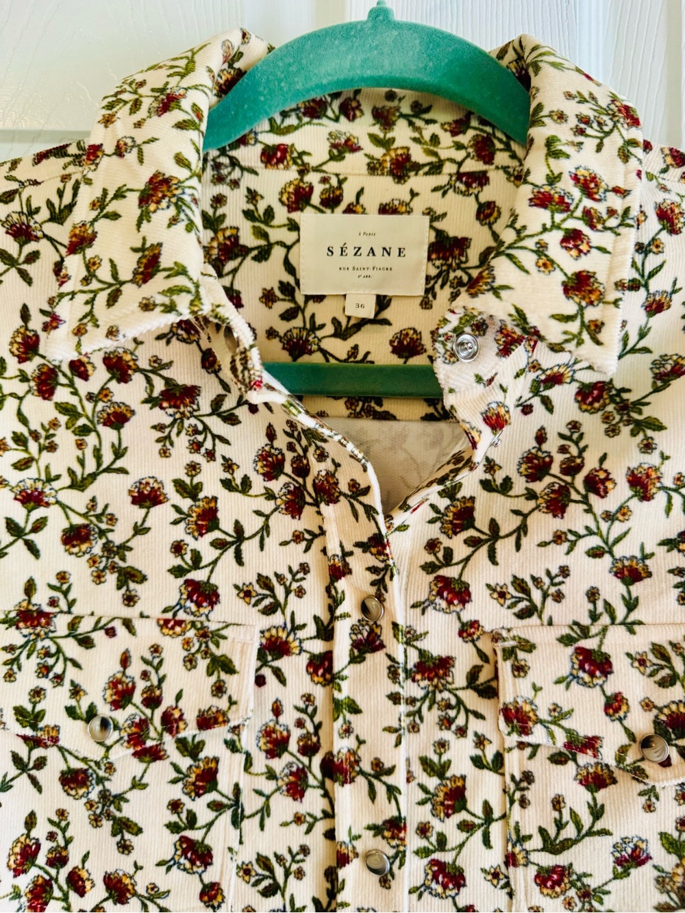 Sezane Corduroy Floral Shirt EUC Size 36/4/S - Picture 4 of 9